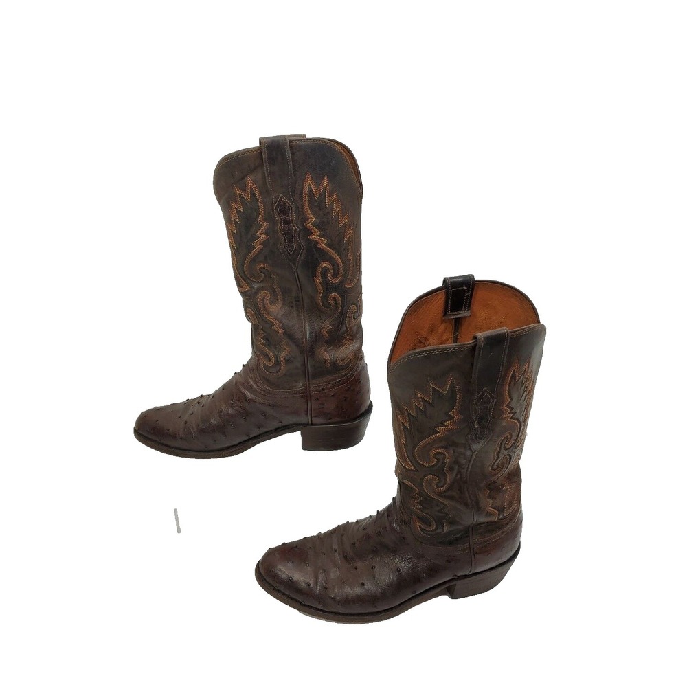 Lucchese  Men 8.5D Dark‎ Brown Full Quill Ostrich Leather Cowboy Western Exotic
